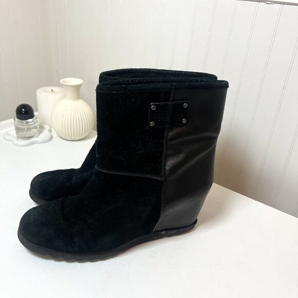 Marc Jacobs Black Suede and Leather Boots Booties Wedge Platform Black - Picture 12 of 12
